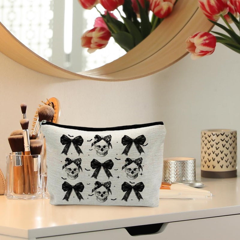 RYYCDOI Coquette Gothic Halloween Makeup Bag, Dark Bow Skull Makeup Bag, Spooky Gifts for Women - Image 2
